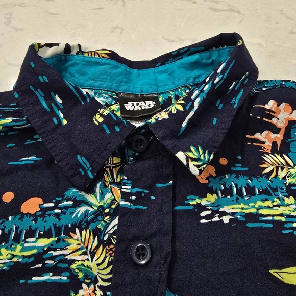 Disney Star Wars Mandalorian Grogu Hawaiian Shirt Mens Baby Yoda Tropical Navy L - Picture 3 of 5